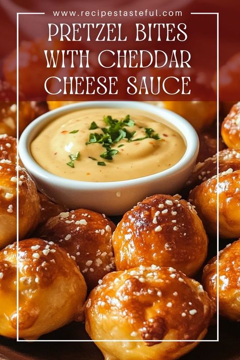 These homemade pretzel bites are soft, chewy, and perfectly seasoned with coarse salt. Paired with a creamy cheddar cheese sauce, they make for an irresistible snack or appetizer that everyone will love. Soft Pretzel Sticks Recipe, Homemade Pretzel Bites, Homemade Pretzels Recipe, Beer Cheese Recipe, Sweet Dip, Homemade Pretzel, How To Make Cheese Sauce, Cheddar Dip, Pretzel Recipes