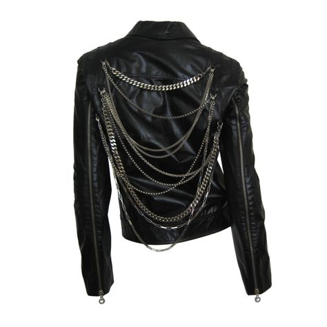 Chain Leather Jacket, Leather Jacket With Chains, Leather Jacket Back Design, Leather Jacket Back, Punk Leather Jacket, Versace Leather, Black Motorcycle Jacket, Versace Jacket, Custom Leather Jackets