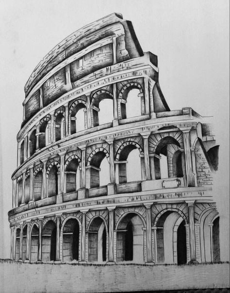 Rome Buildings Drawing, Italian Buildings Drawing, Roman Empire Drawing, Colloseum Drawing Architecture, Rome Architecture Drawing, Historical Monuments Drawing, Colleseum Rome Tattoo, Monuments Sketches, Ancient Rome Drawing