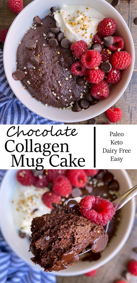 Collagen Powder Recipes, Microwave Cake Recipe, Paleo Mug Cake, Protein Powder Cookies, Low Carb Mug Cakes, Low Sugar Treats, Mug Cake Healthy, Healthy Cakes, Protein Mug Cakes