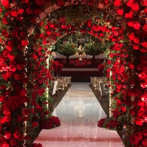 Beautiful decor fit for a variety of events Wedding Reception Entrance, Red Quince, Red Wedding Decorations, Reception Entrance, Red Wedding Theme, Quince Decorations, Rustic Wedding Decorations, Wedding Entrance Decor, Red Rose Wedding