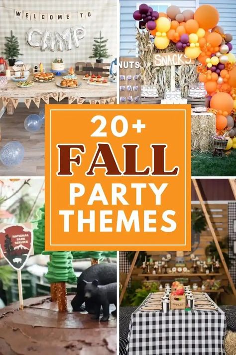 1st Bday Fall Theme, September Themed Birthday Party, Fall Festival Birthday Party Ideas, Fall Twin Birthday Party, Birthday Themes For November, Fall Birthday Party Favors For Adults, Fall Birthday Theme Ideas, Autumnal Birthday Party, Fall Outdoor Birthday Party Ideas