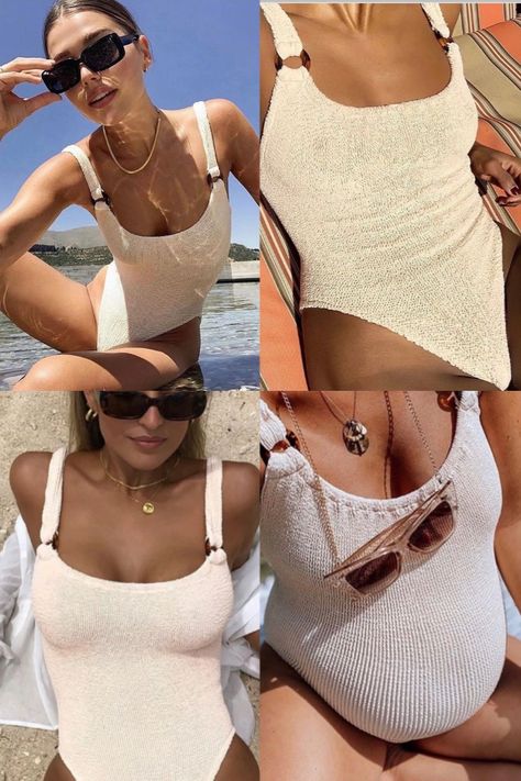 Domino One Piece by Hunza G as seen on Hailey Bieber. Get Vacation Ready in this crinkle, one size fits all one piece. Hunza G One Piece, Domino One Piece, Hunza G, Hailey Bieber, One Size Fits All, One Piece