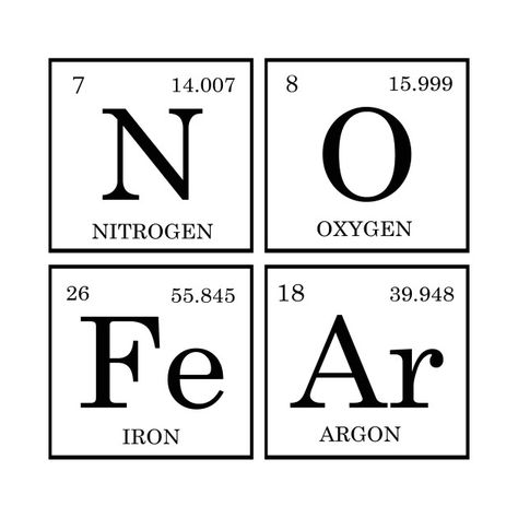 Check out this awesome 'NO+FEAR+PERIODIC+TABLE' design on @TeePublic! Periodic Table Tattoo Ideas, Periodic Table Tattoo, Time Table Design, Periodic Table Words, Chemistry Posters, Periodic Elements, Chemistry Classroom, Chemistry Jokes, Science Words