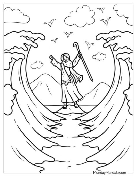 20 Moses Coloring Pages (Free PDF Printables) Moses Parting The Red Sea Coloring Page, Moses Coloring Sheet, Moses Parts The Red Sea Coloring Page, Moses Coloring Pages Free Printable, Bible Coloring Book, Moses Bible Activities For Kids, Moses Parting The Red Sea Craft, Moses Red Sea Craft, Moses Activities For Kids