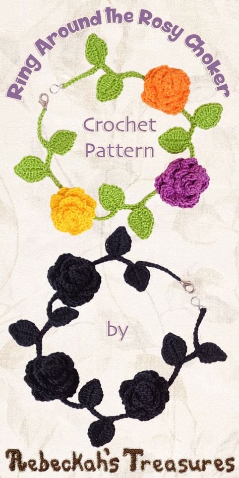 Crochet Flower Necklace Pattern Free, Crochet Lace Choker Pattern Free, Crochet Jewellery Free Pattern, Crochet Choker Necklace, Crochet Rose Choker, Crochet Gothic Patterns, Crochet Choker Free Pattern, Crochet Choker Pattern, Crochet Necklace Pattern Free