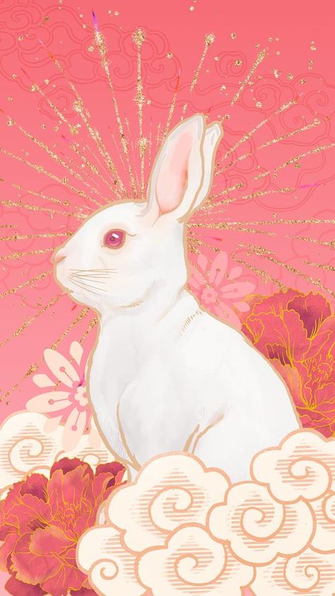 Oriental rabbit phone wallpaper, Chinese zodiac animal background | premium image by rawpixel.com / Kappy Iphone Wallpaper Rabbit, Rabbit Phone Wallpaper, Chinese Zodiac Illustration, Chinese New Year Aesthetic, Year Of The Rabbit Wallpaper, Year Of The Rabbit Art, Chinese New Year Painting, Rabbit Illustration Design, Chinese Fireworks