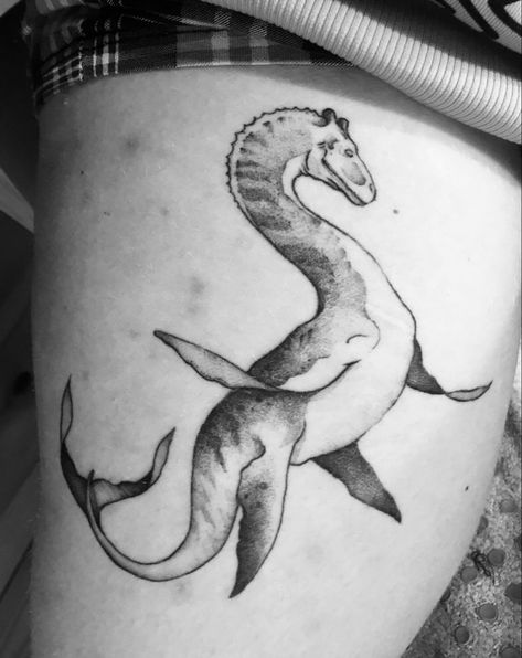 Lock Ness Monster Tattoo, Lockness Monster Tattoo, Subnautica Tattoo, Cryptid Tattoo Ideas, Loch Ness Monster Tattoo, Nessie Tattoo, Sea Monster Tattoo, Cryptid Tattoo, Monster Tattoo