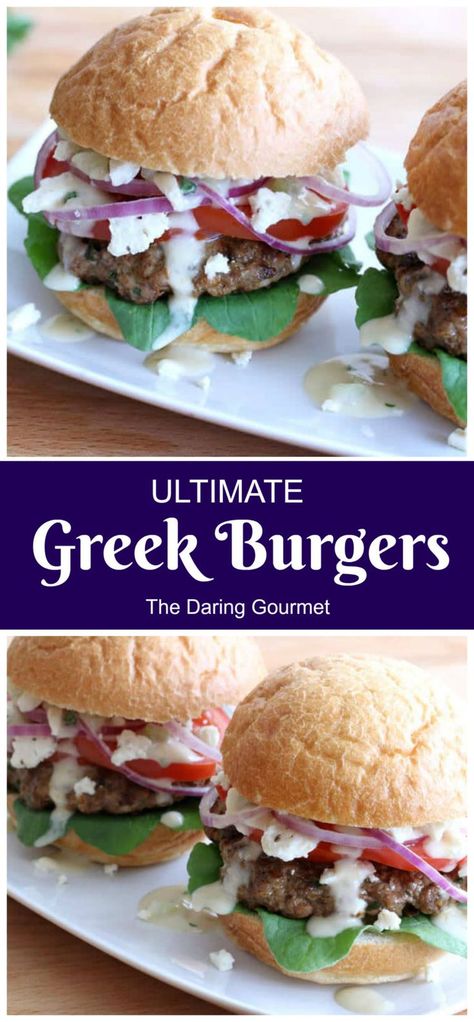 Homemade Gyro, Greek Burgers, Big Kahuna Burger, Greek Burger, Hamburger Recipes, Mediterranean Diet Recipes, Healthy Eating Tips, Burger Recipes, Greek Recipes