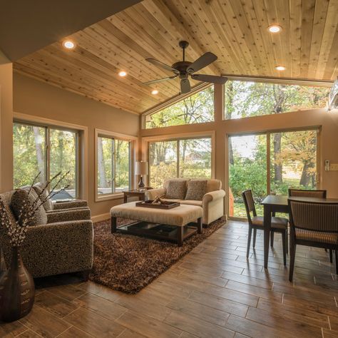 Sun Room | Three Season Room | Room Addition - Transitional - Sunroom - Chicago - by DF Design Inc | Houzz 4 Season Sunroom Ideas, Four Seasons Room Addition, Sunroom Renovation, Sunroom Remodel, All Season Room, Three Season Porch, 4 Season Room, Four Seasons Room, Sunroom Furniture