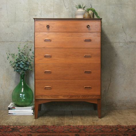 Chest Of Drawers Design, Tallboy Chest Of Drawers, Tall Chest Of Drawers, Vintage Mid Century Furniture, Tall Chest, Drawer Design, Century Furniture, Mid Century Furniture, Mid Century Style