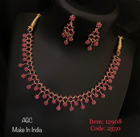 Temple jewellery available at AnkhJewels for booking msg on +91 9619291911... Ravvala Necklace Designs, Emerald And Ruby Necklace, Simple Ruby Necklace Designs, Kempula Haram Designs, Ruby Necklace Designs Gold, Ruby Necklace Indian Gold, Ruby Jewelry Necklaces Gold, Ruby Necklace Indian, Ruby Gold Necklace