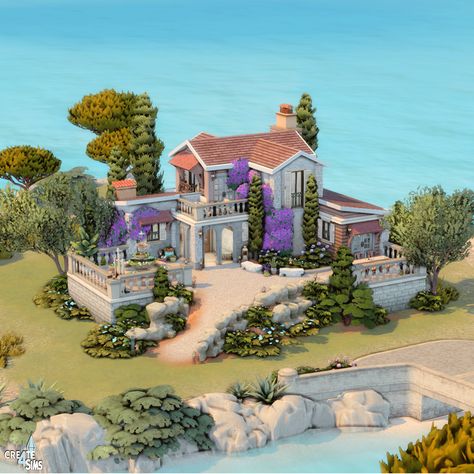 Tartosa Houses Sims 4, Sims Tartosa House, The Sims 4 Gallery Houses Base Game, Tartosa Builds Sims 4, Italian House Sims 4, Sims 4 Newcrest Map Layout Ideas, Sims 4 Tartosa Build, Sims 4 Get Famous House, Tartosa Homes Sims 4