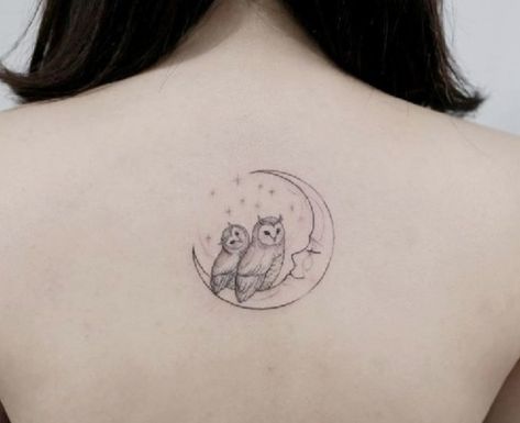 Owl And Moon Tattoo, Small Owl Tattoo, Tiny Owl Tattoo, Simple Owl Tattoo, Baby Owl Tattoos, Owl And Moon, Owl Tattoo Drawings, Cute Owl Tattoo, Owl Silhouette