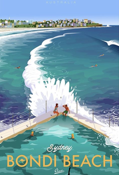 ~ Damien Clavé Ocean Posters, Palm Beach Sydney, Bondi Beach Australia, Posters Modern, Art Plage, Posters Australia, Bondi Beach Sydney, Surf Poster, Family Office