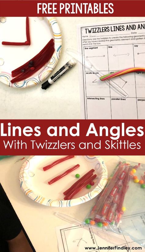 Teaching lines and angles? Check out this engaging activity using Twizzlers and Skittles! Read the details and grab all of the printables for free on this post. Lines And Angles Activities, Angles Activities, Teaching Quadrilaterals, Angle Activities, Angles Math, Math Rti, Jennifer Findley, Teaching Geometry, Elementary Math Classroom