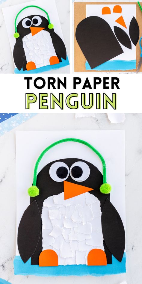 Penguin Crafts For Kindergarten, Penguin Arts And Crafts For Preschool, Winter Construction Paper Crafts, Pre K Penguin Crafts, Penguin Christmas Crafts For Kids, Penguin Prek Craft, Activities For January For Kids, Penguin Craft Toddler, Penguin Kindergarten Craft