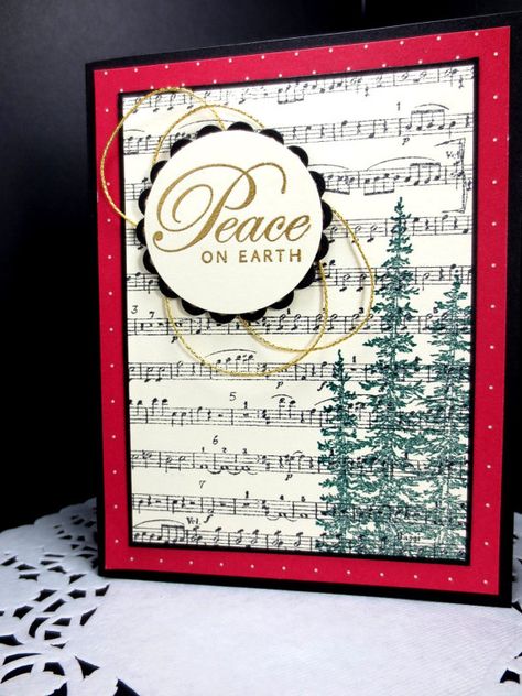 Stampin Up Wonderland, Greetings of the Season, Music Notes Background Stamp, Handmade Christmas Card, Gold Heat Embossing, Gold Twine Diy Christmas Cards Using Sheet Music, Merry Music Stampin Up Cards, Christmas Cards With Music Background, Merry Music Specialty Dsp, Christmas Cards Using Sheet Music, Christmas Cards With Music Paper, Stampin Up This Christmas Specialty Dsp, Stampin Up Musical Season Cards, Stampin Up Merry Music Dsp Cards