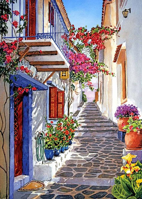 For sale at Zografos Gallery Sorrento Italy, 수채화 그림, Simple Acrylic Paintings, Beginner Painting, Art And Illustration, Mexican Art, Alam Yang Indah, Painting Art Projects, Mail Art