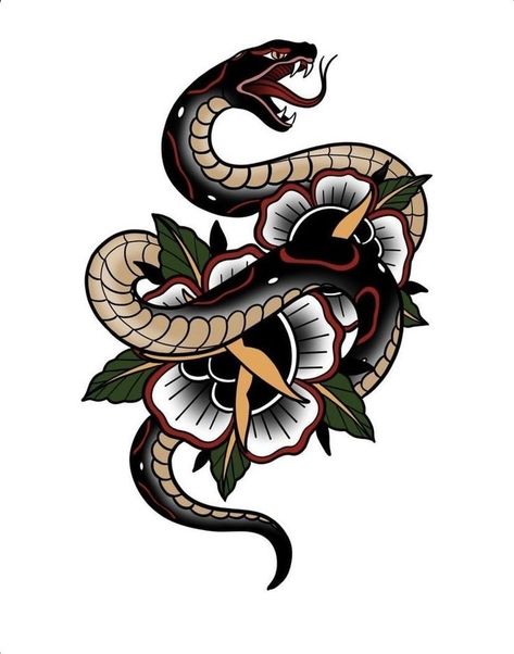 Black Traditional Tattoo Old School, Back Of The Arm Tattoo, Rattlesnake Tattoo, Traditional Tattoo Man, Traditional Snake Tattoo, Traditional Tattoo Drawings, Tato Tradisional, Cobra Tattoo, Traditional Tattoo Old School