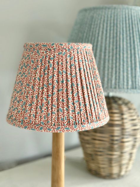 Classic empire shape lampshade, hand pleated and gathered in 100% cotton fabric. Enlarged from a tiny fragment of 19th Century patchwork, Pinto has a modern twist. Measurements listed top, bottom, side Fun Lamp Shade, Designer Lampshades, Patterned Lampshades, Unique Lampshades, Pleated Lampshade, Floral Lampshade, Pinterest Contest, Luxury Bedroom Design, Green Bedroom