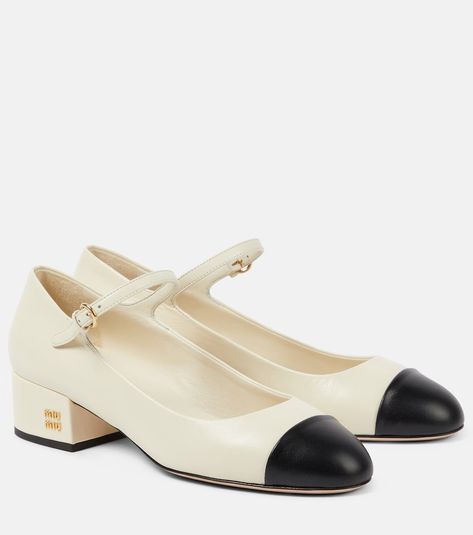 Miu Miu Mary Jane, Mid Heels Pumps, Miu Miu Shoes, White Pumps, Mary Jane Pumps, Leather Mary Janes, Goat Leather, Shop Logo, Mid Heel