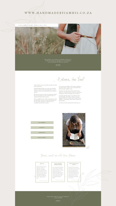 I am His — website design, spiritual, feminine, natural, minimal, clean, web design, white, green, olive, botanical, illustrations, organic, branding, graphic design, inspiration, Olive Green Website Design, Botanical Website Design, Green Website Design Inspiration, Nature Website Design, Organic Website Design, Green Website Design, Graphic Design Nature, Spiritual Feminine, Clean Website Design