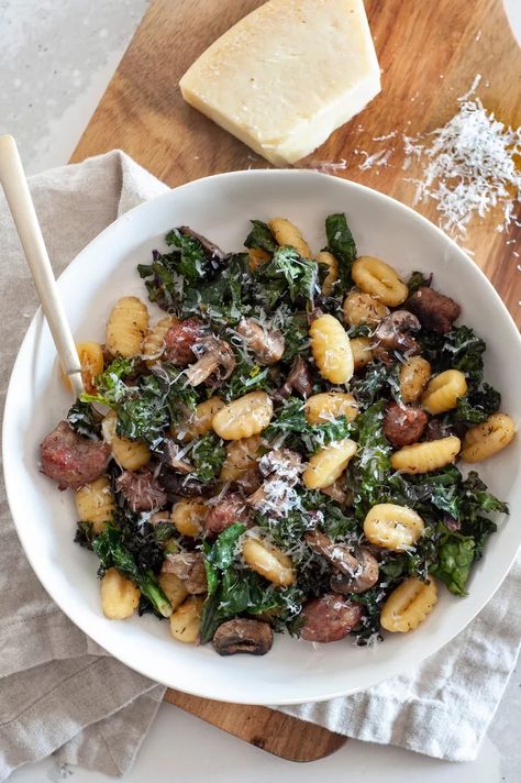 Sheet Pan Gnocchi With Mushrooms, Sausage, and Kale Recipe Crispy Gnocchi With Sausage And Sage Brown Butter, Asian Instant Pot Recipes, Breastfeeding Recipes, Gnocchi With Mushrooms, Sheet Meals, Sheet Pan Gnocchi, Spinach Sausage, Sausage And Kale, Kale Recipe