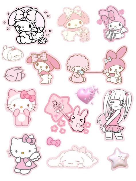 Pink Cute Stickers Printable, Cute Sticker Pack Printable, My Little Pony Stickers Printable, Sticker Sheets Ideas, Hello Kitty Printables Stickers, Coquette Printable Stickers, Pink Sticker Printable, Coquette Stickers Printable Pink, Small Stickers Printable