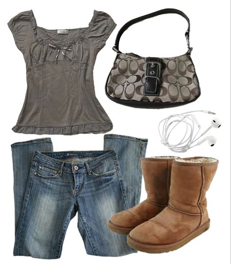 2000s Outfits With Uggs, Outfit Pngs Aesthetic, Uggs Outfit Grunge, Bootcut Fall Outfit, Uggs And Bootcut Jeans, Elena Gilbert Outfit Ideas, Elena Gilbert Winter Outfits, Uggs Outfit Y2k, Y2k Uggs Outfit