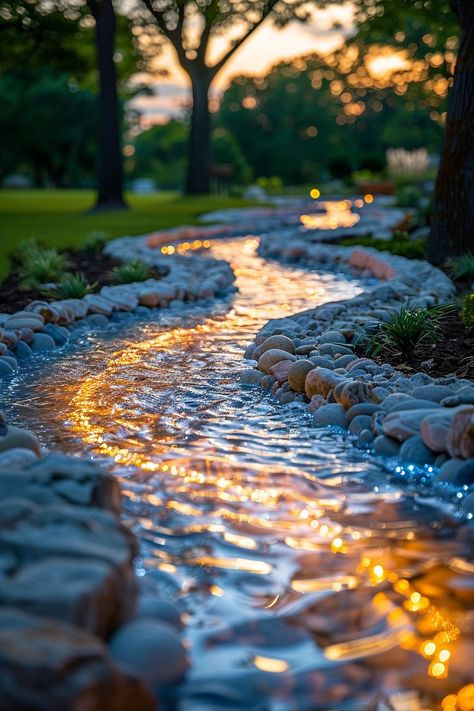 25 Stunning Backyard Stream Designs To Transform Your Garden Garden Streams And Ponds, Stream In Garden, Backyard River, Backyard Creek, Outdoor Living Space Ideas, Stream Elements, Backyard Stream, Garden Stream, Oasis Backyard