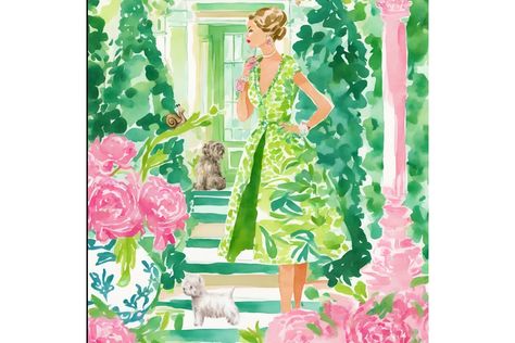 The Attentive Gardeners Preppy Whimsical Watercolor - Etsy UK Modern Chinoiserie, Glam Girl, Whimsical Art, Sale Poster, Floral Watercolor, Garden Art, Original Watercolors, Etsy App, Poster Art