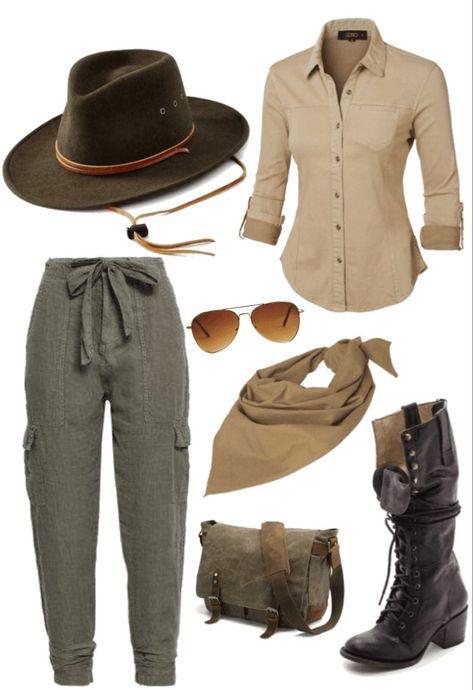 Safari Explorer Costume Woman, Archeologist Outfit Women, Explore Outfit, Jungle Clothing, Archeology Outfit Women, Jumanji Inspired Outfits, Jungle Outfits Women, Paleontology Outfit, Jungle Themed Outfits