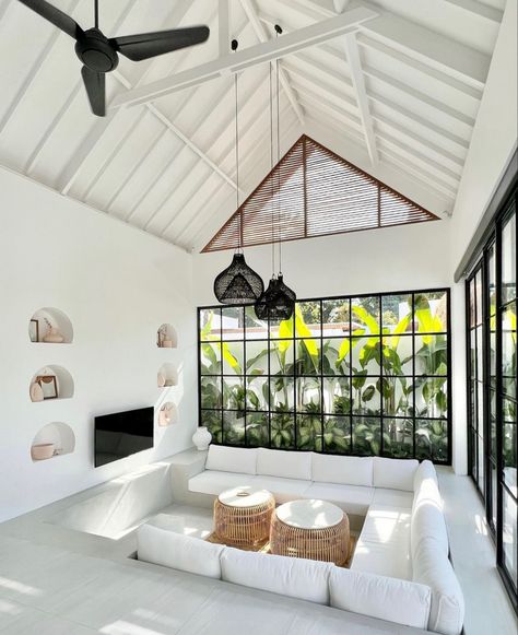 sunken sofa in bali villa Bali Villa Decor, Villa Inspired Home, Bali Bedroom Inspiration, Bali Living Room, Bali Villa Interior, Bali Villa Design, Sunken Sofa, U Couch, Interior Design Villa