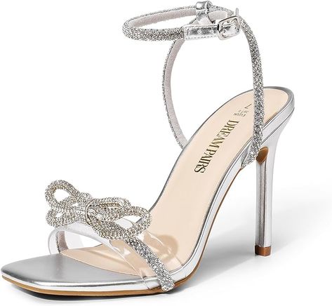 Elegant Sandals Heels, Silver Sandals Heels, Summer Sandals Heels, Prom Outfit, Heels Prom, Square Toe Shoes, Elegant Sandals, Crystal Heels, Crystal Sandals