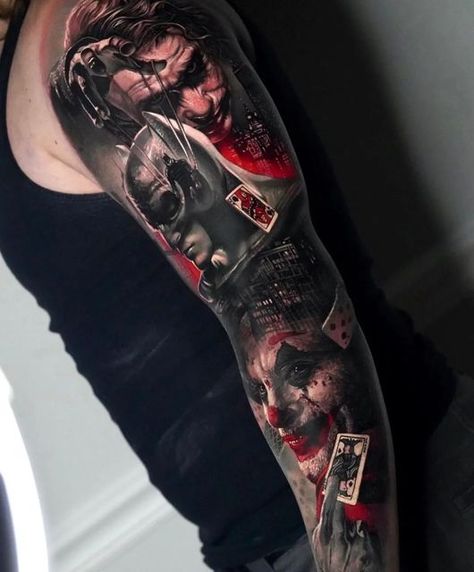 TATTOO_MASTERS_COM on Instagram: "@thejadetyger" Batman Joker Tattoo, Joker And Harley Tattoo, Bullet Tattoo, Dc Tattoo, Batman Characters, Harley Tattoos, Skull Sleeve Tattoos, Skull Sleeve, Temecula California