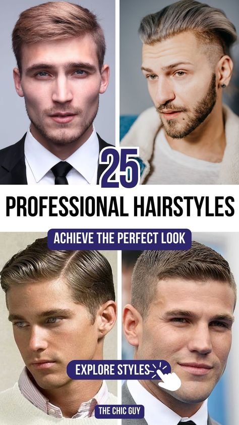 Top Modern business hairstyles for men’s professional look Business Professional Haircuts For Men, Men’s Hairstyles Pompadour, Men’s Haircuts Fade, Lawyer Haircut, Professional Mens Haircut, Business Hairstyles Men, Professional Haircuts For Men, Side Part Mens Haircut, Dapper Haircut