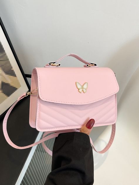 Pink Fashionable Collar  PU Leather Chevron Square Bag Embellished   Women Bags Tas Chanel, Tas Mini, Trendy Purses, Tas Fashion, Girly Bags, Chevron Quilt, Fancy Bags, Girly Accessories, Mua Sắm