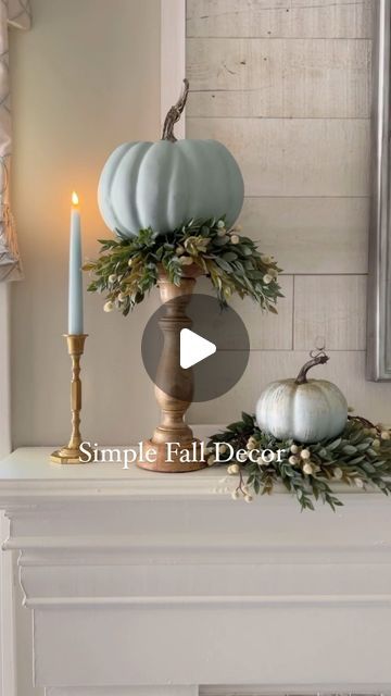 Pamela Dyer| Home on Fern Hill on Instagram: "A little chalk paint gave this existing pumpkin the look I was going for👏🏻. From there I simply placed a tiny wreath on a candle holder, added some faux fall foliage and placed the pumpkin on top. Super easy! Will you try this?" Painted Pumpkins, Fall Foliage, Chalk Paint, Fern, Candle Holder, Pumpkins, Instagram A, Super Easy, Fall Decor