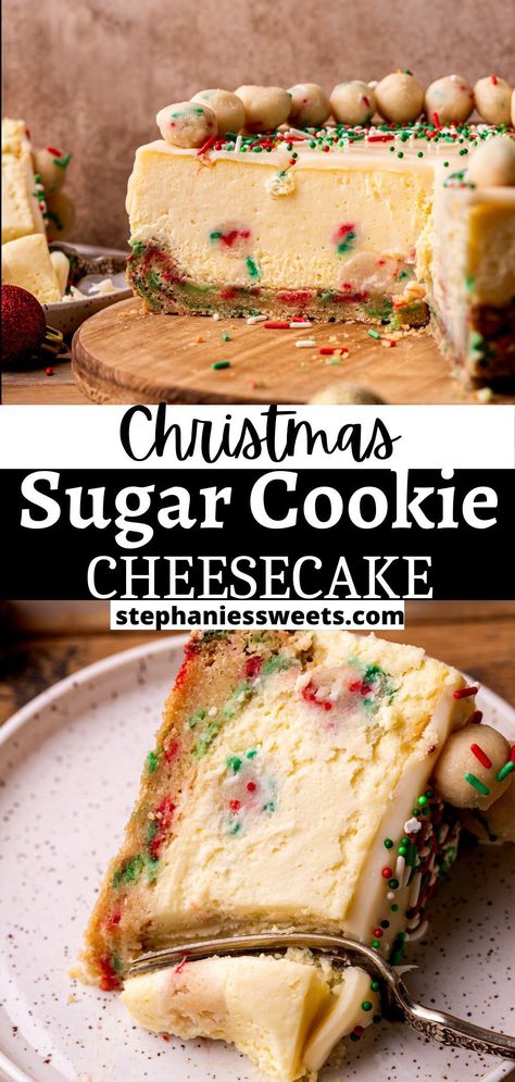 Stephanie Sweet Treats, Super Easy Cheesecake, Best Christmas Recipes Desserts, Sugar Cookie Dough Cheesecake, Cookie Bottom Cheesecake, Thanksgiving Recipes Dessert Cheesecake, Sugar Cookie Cheesecake Recipe, The Best Christmas Desserts, Desert For Thanksgiving Dinner