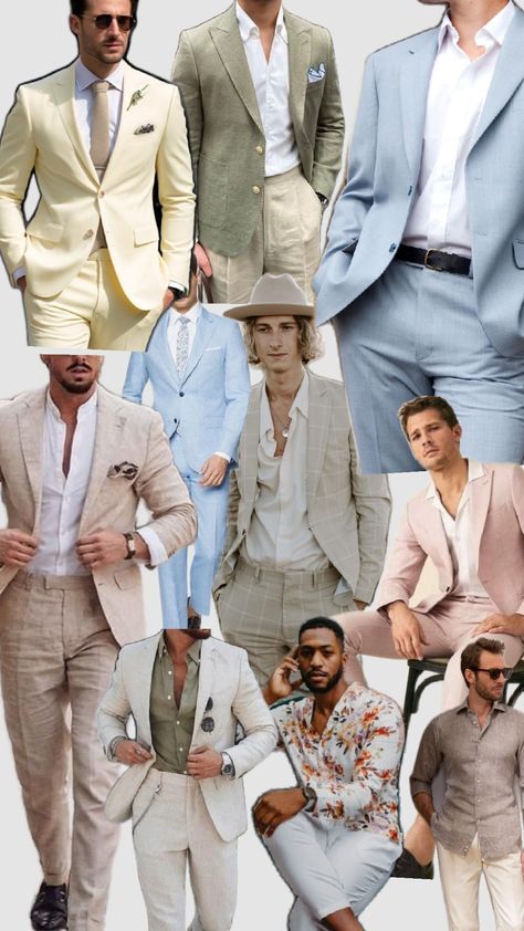 Men Summer Wedding Guest, Hawaii Wedding Guest Outfit Men, Pastel Wedding Guest Dress Code, Male Garden Party Outfit, Men Garden Wedding Outfit, Summer Wedding Attire Men, French Riviera Wedding Guest Outfit, Garden Attire Wedding Guest Men, Italian Wedding Attire