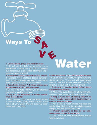 Water1 | for my environmental science project | Jennifer Mannhardt | Flickr Environmental Science Projects, Save Water Poster, Water Saving Tips, Ways To Save Water, Saving Water, Water Poster, Water Projects, Water Day, Green Tips