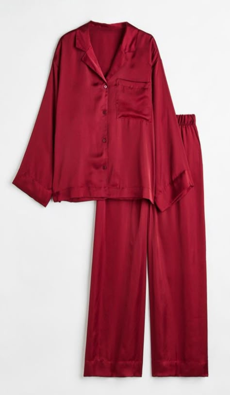 Red Silk Pajamas, Pajamas Aesthetic, Silk Pajamas Women, Red Pajamas, Pyjama Satin, Pajamas For Women, Cute Sleepwear, Cute Pajama Sets, Silk Pajama Set