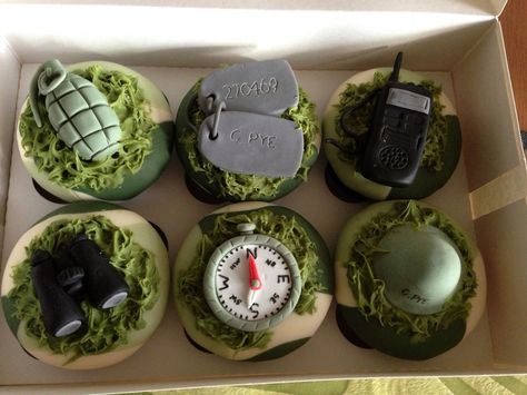 Military Cupcakes, Army Cupcakes, Army Birthday Cakes, Army Cake, Army Birthday Parties, Army's Birthday, Army Party, Cupcakes For Boys, Fondant Cupcake Toppers