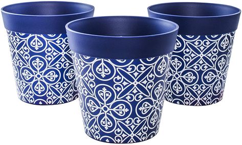 Hum Flowerpots Plant Pots, set of 3 blue plastic Maroc Tile, colourful planters indoor/outdoor pots 15cm x 15cm (14 designs available) : Amazon.co.uk: Home & Kitchen Colorful Planters, Plastic Plant Pots, Outdoor Pots, Colorful Plants, Plastic Pots, Flower Planters, Plant Pots, Pot Sets, Outdoor Plants