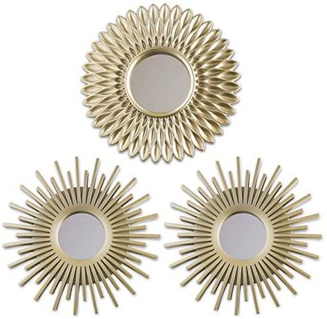 HomeZone 3Pc Shabby Chic Round Sunburst Wall Mirrors In Distressed Gold, Decorative Wall Mountable Shabby Chic Home Decor (Gold) : Amazon.co.uk: Home & Kitchen Light Mirrors, Round Hanging Mirror, Champagne Mirror, Hanging Mirrors, Gold Mirrors, Small Round Mirrors, Round Gold Mirror, Chic Mirror, Gold Wall Decor