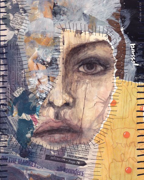 Textile Portraits Mixed Media, Personal Identity Collage, Emotion Collage, Textiles Portraits, Sewn Art, Stitched Collage, Layers Art, Folio Ideas, Intro To Art