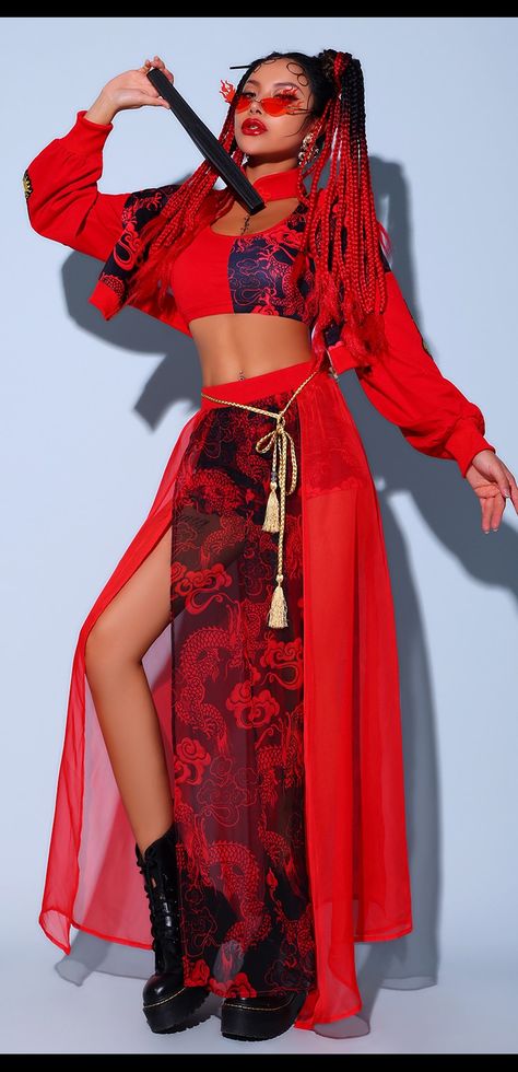 Cute Hip Hop Outfits, Chinese Festival Outfit, Red Hip Hop Outfit, Chinese Stage Outfits, Dance Fashion Hip Hop, Red Dance Outfit, Dance Style Outfits Hip Hop, Hip Hop Dance Outfits Women, Stage Outfits Red