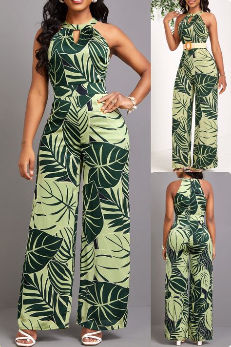 Unleash your inner fashionista with Rosewe’s Leaf Print Cut-Out Green Long Round Neck Jumpsuit! Perfect for turning heads and embracing summer vibes. 🍃✨  #FashionForward #StyleInspo #OOTD #FashionTrends2024 #InstaChic #FashionLover #OutfitOfTheDay #TrendyLooks #FashionBlogger #StyleOfTheDay Jumpsuit For Summer, Vitenge Dresses Designs For Ladies, Vitenge Dresses Designs, Vitenge Dresses, Classy Jumpsuit Outfits, Jumpsuit Pattern Sewing, Classy Jumpsuit, Baby Clothes Patterns Sewing, African Fabric Dress