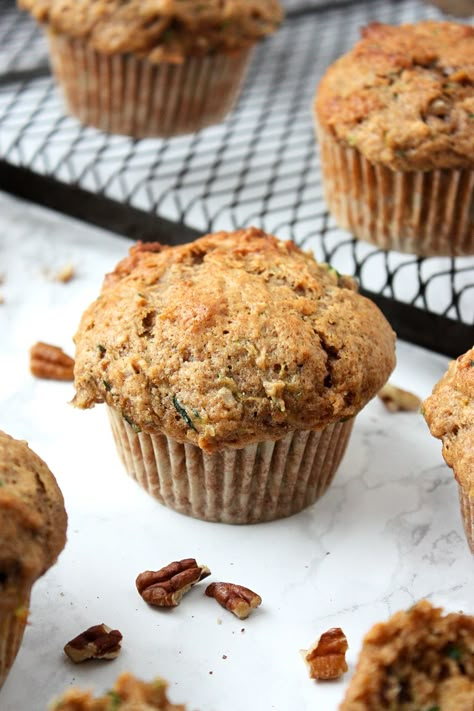 The Best Zucchini Muffins || Dense, delicious zucchini muffins made with chopped pecans, grated zucchini, cinnamon, sour cream, and brown sugar. | mondaysundaykitchen.com #mondaysundaykitchen #zucchini #zucchinimuffins #bestzucchinimuffins #bestmuffinsrecipe #bestzucchinirecipes Zucchini Date Muffins, Zucchini Muffins Recipes, Best Zucchini Muffins, Muffins With Pecans, Superfood Snacks, Brown Sugar Icing, Sour Cream Muffins, Zucchini Muffin, Date Muffins